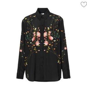 Burberry Silk Black Casual Button Down Shirt with Floral Design